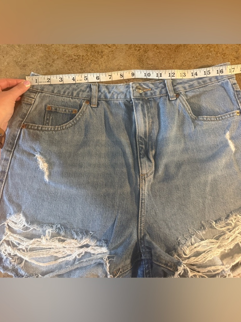 Topshop Light Blue Distressed Denim Jean Shorts - Picture 5 of 9